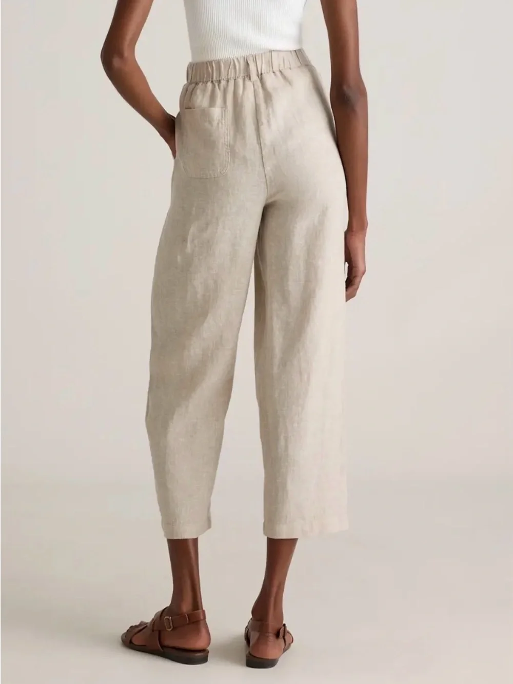 Quince 100% European Linen Pants Elastic Waist Flax Beige Womens Sz XL Cropped